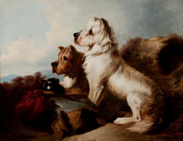 Two dogs guarding the fish by Richard Ansdell